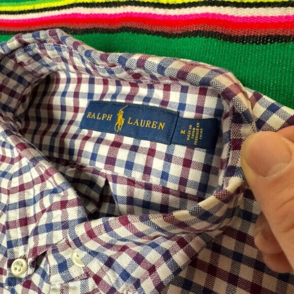 Ralph Lauren Button Down‎ Shirt Men's M Blue Red White Gingham Plaid Flesh Pony - Picture 4 of 8